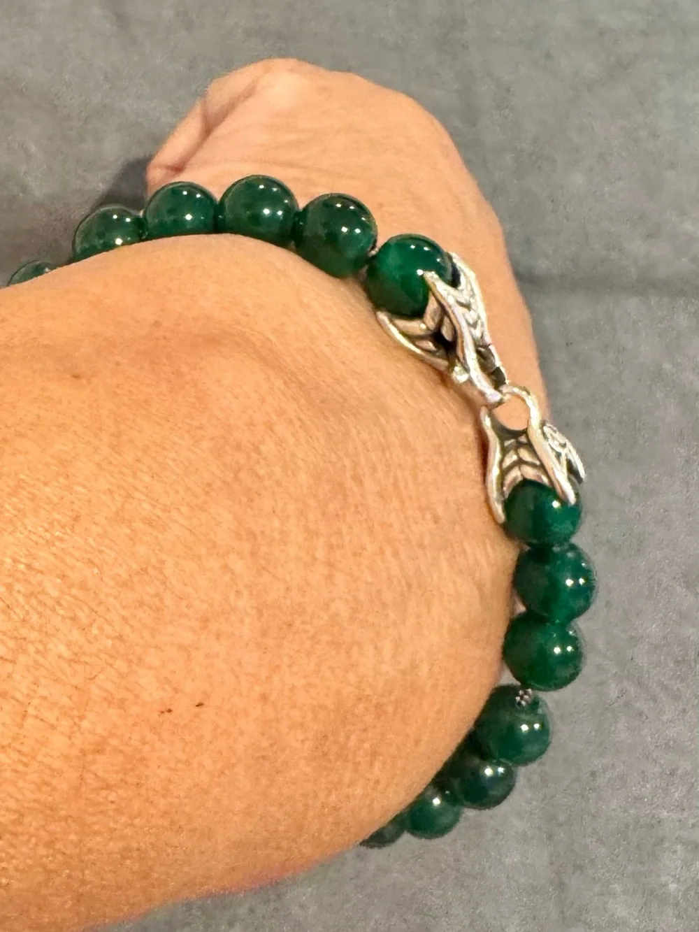 David Yurman 925 Sterling Silver 8mm Green Onyx Spiritual Bead Bracelet 8.5”